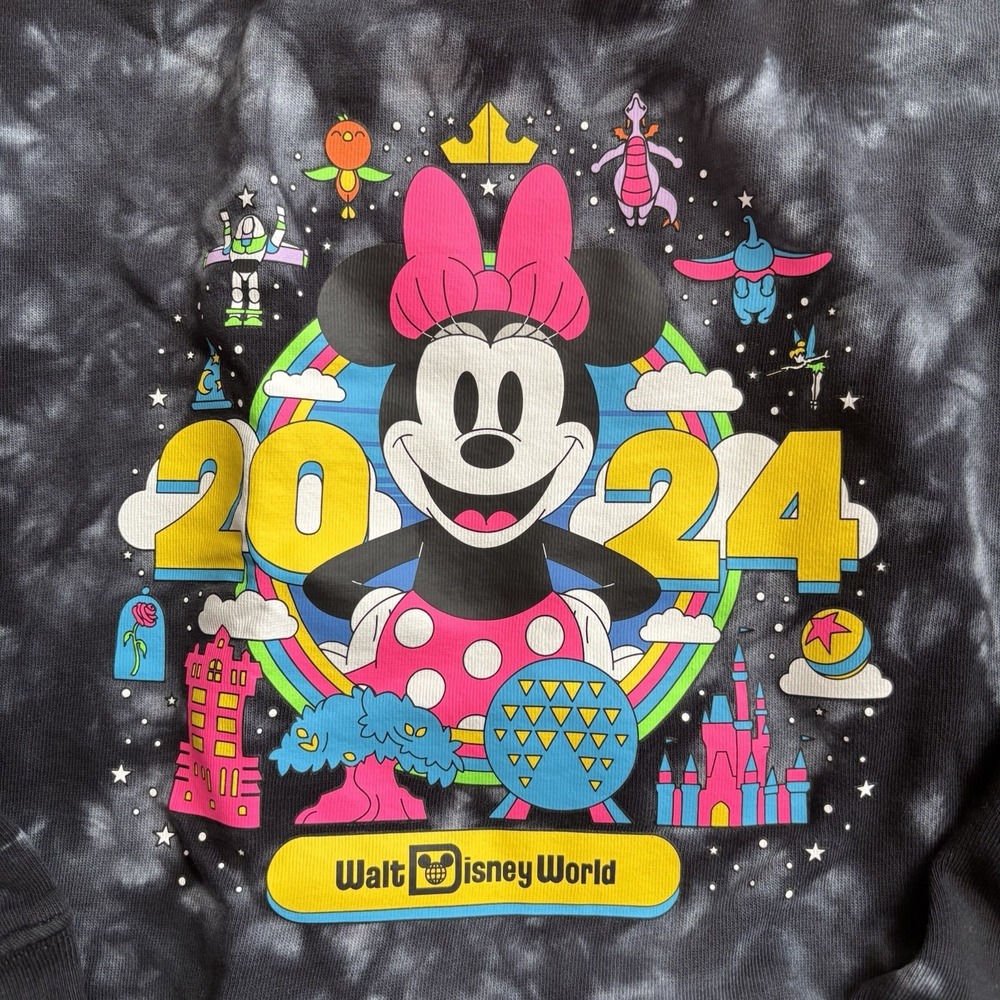 Disney World 2024 Park Minnie Mouse Tie-Dye Sweatshirt Cinderella Castle 11/12